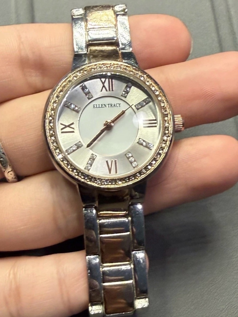 Ellen Tracy Two-Tone Rose Gold and Silver Crystal Accent Women's Watch